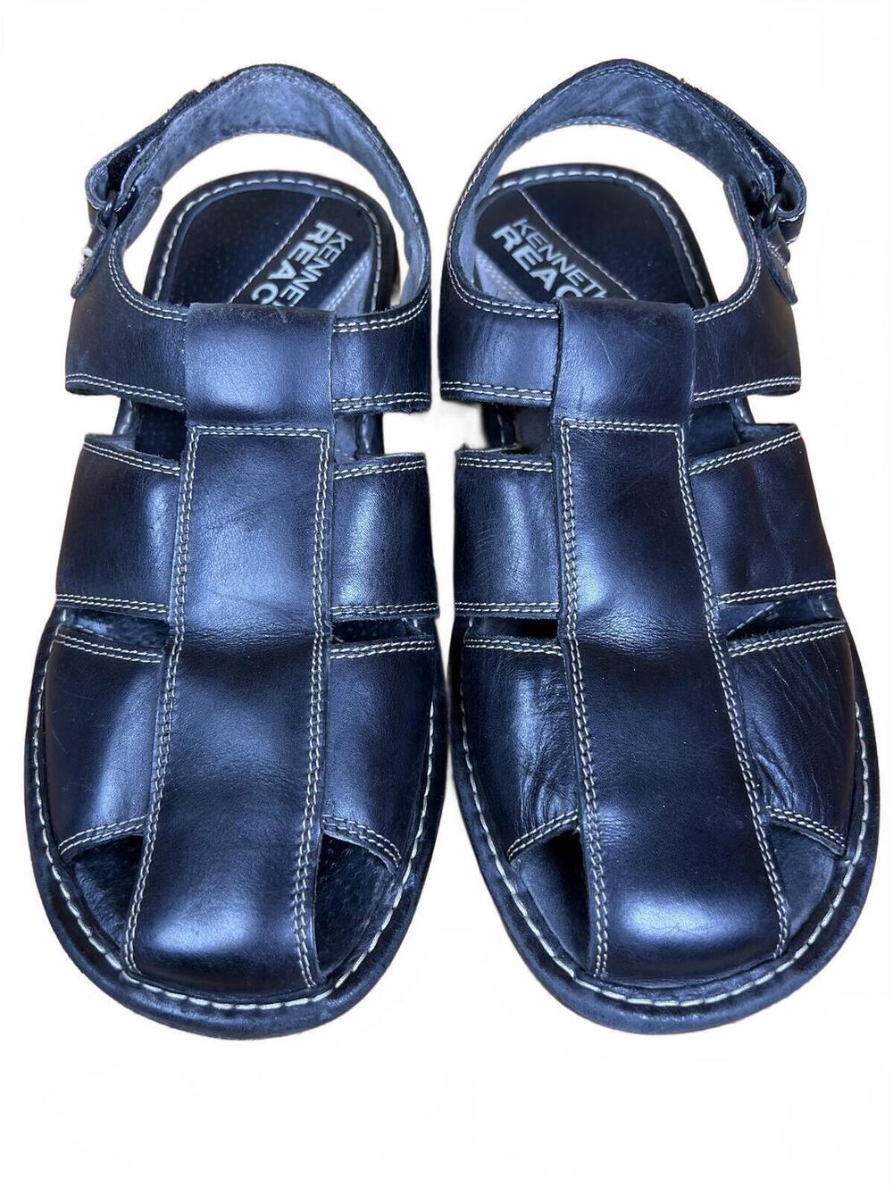 Kenneth Cole Reaction Men's Black Leather Fisherman Sandals Size 8